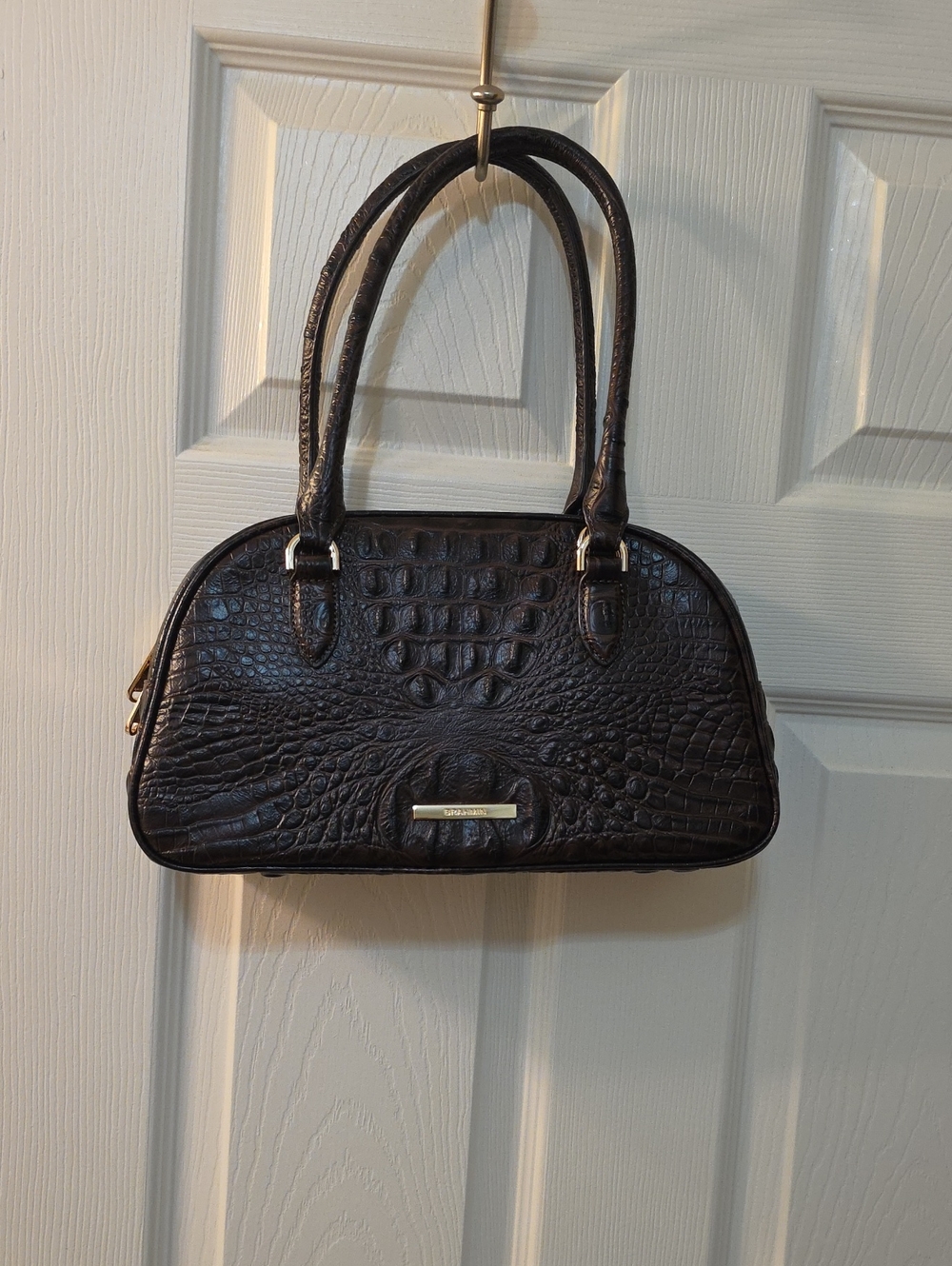 Brahmin Chocolate Croc-Embossed Shoulder Bag